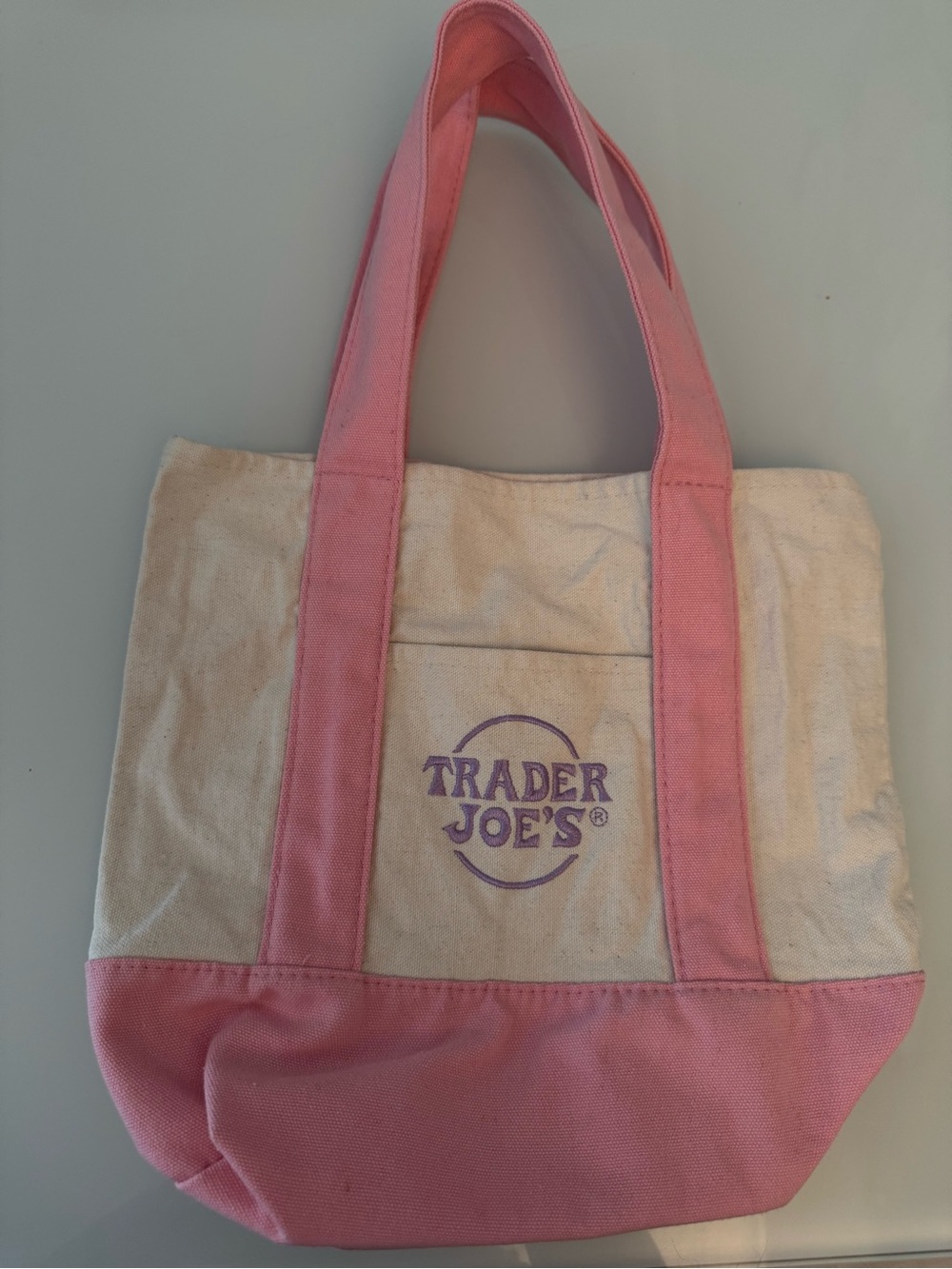 SALE‼️Trader Joe’s Pink and Cream canvas Tote Bag